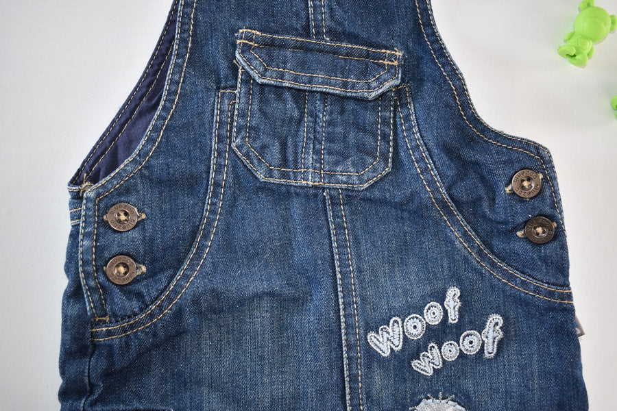 Dungaree with “WOOF WOOF” slogan and dog