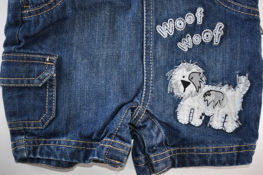 Dungaree with “WOOF WOOF” slogan and dog
