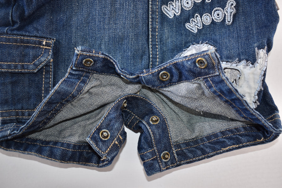 Dungaree with “WOOF WOOF” slogan and dog