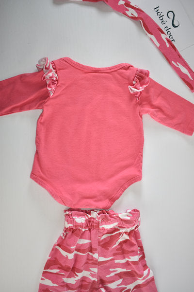 Pink camouflage 3 piece outfit set