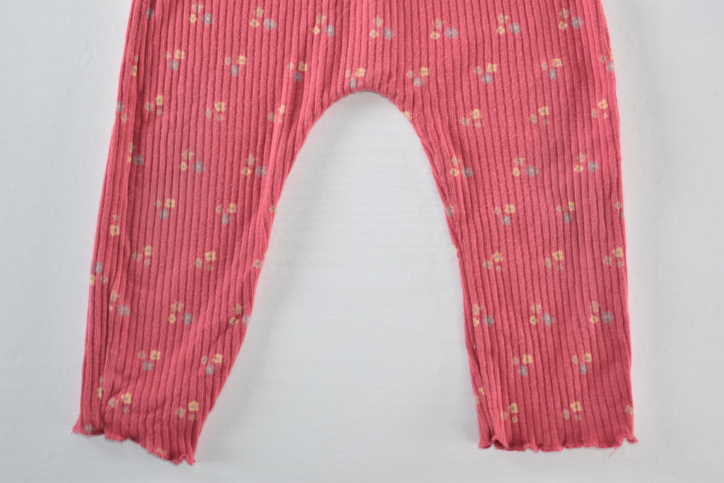Pink floral ribbed leggings