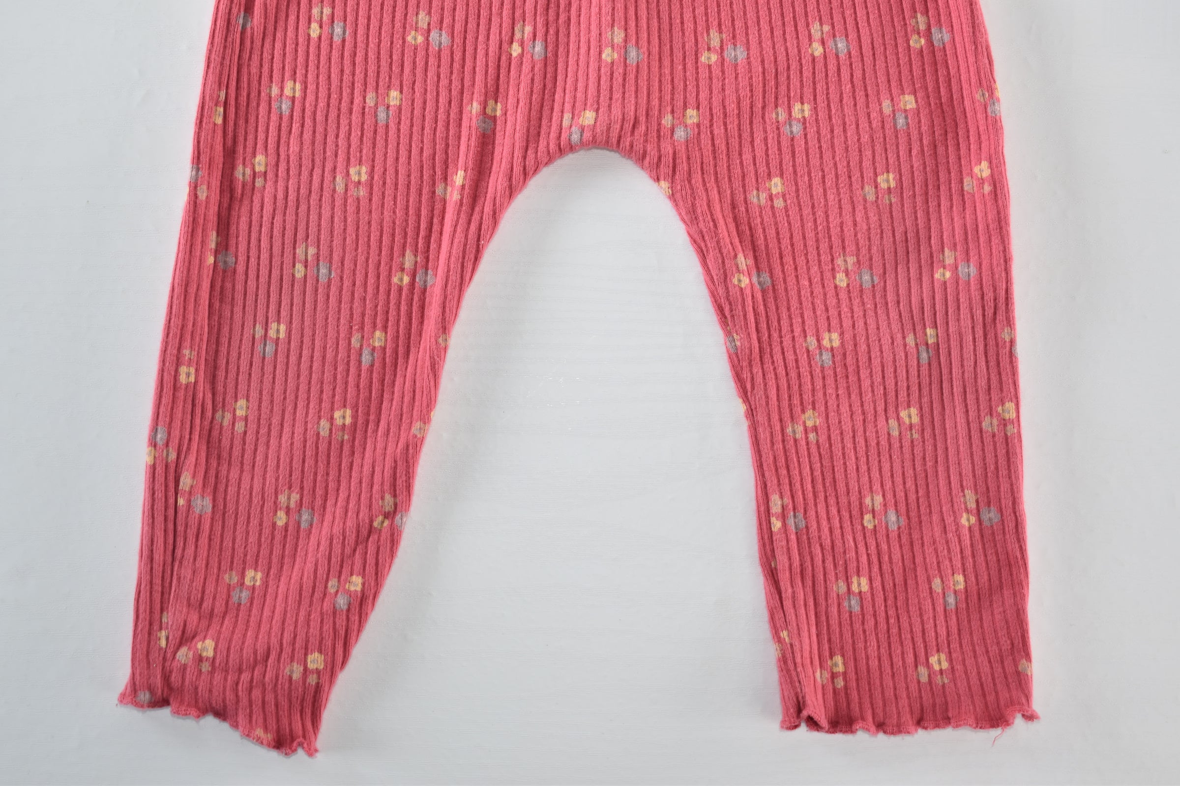 Pink floral ribbed leggings
