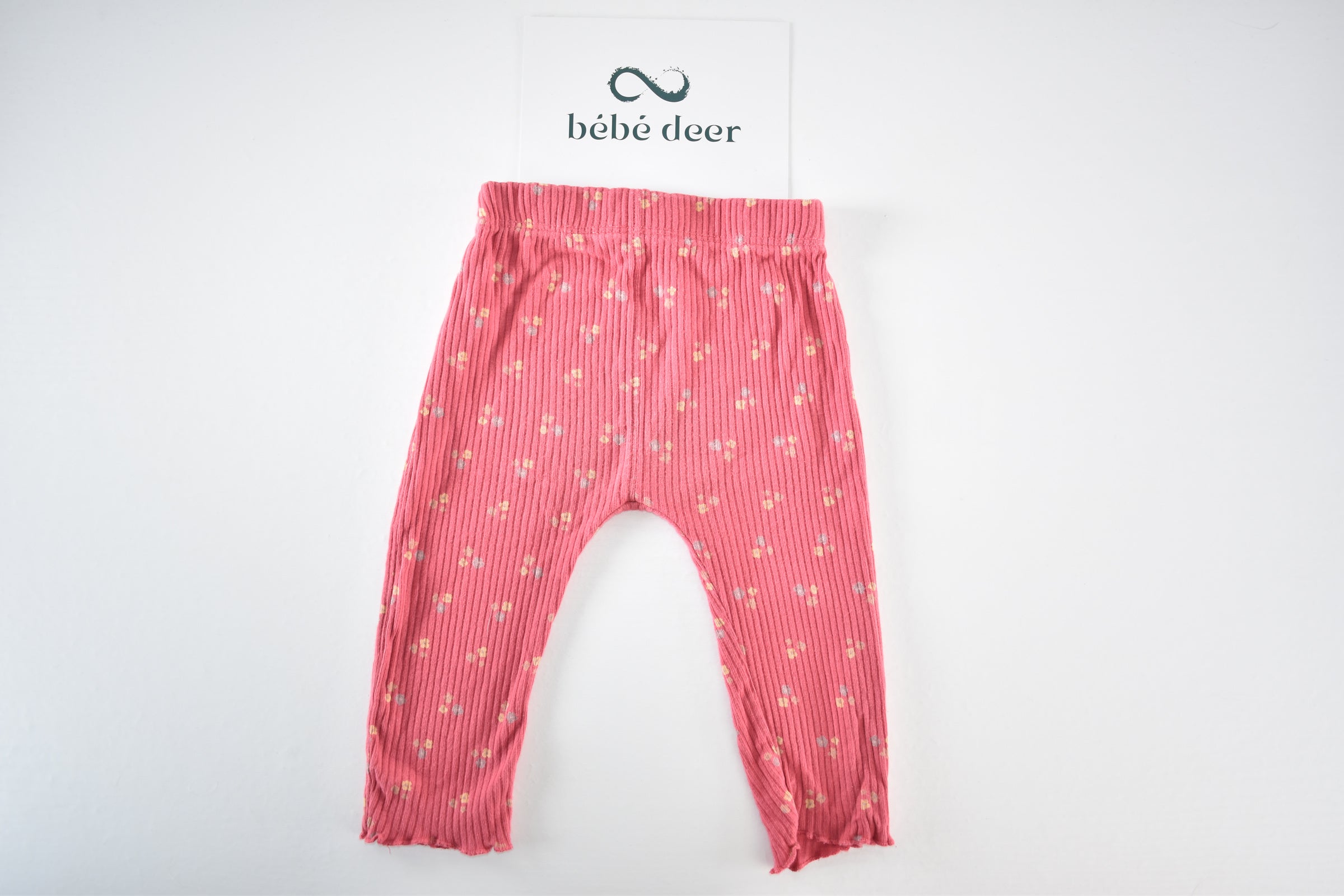 Pink floral ribbed leggings