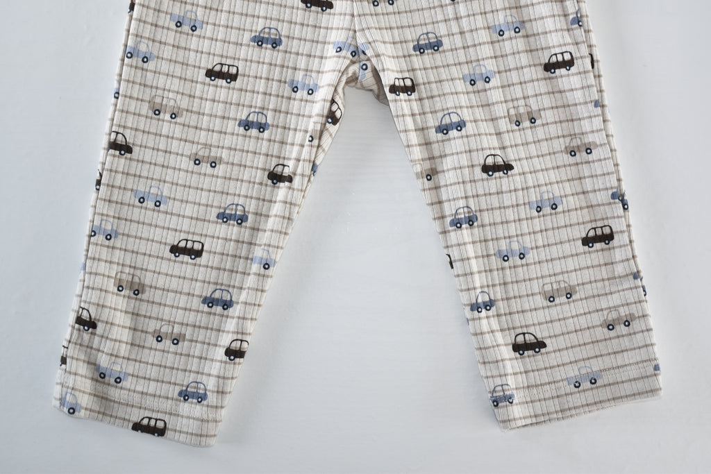 Cream car print trousers