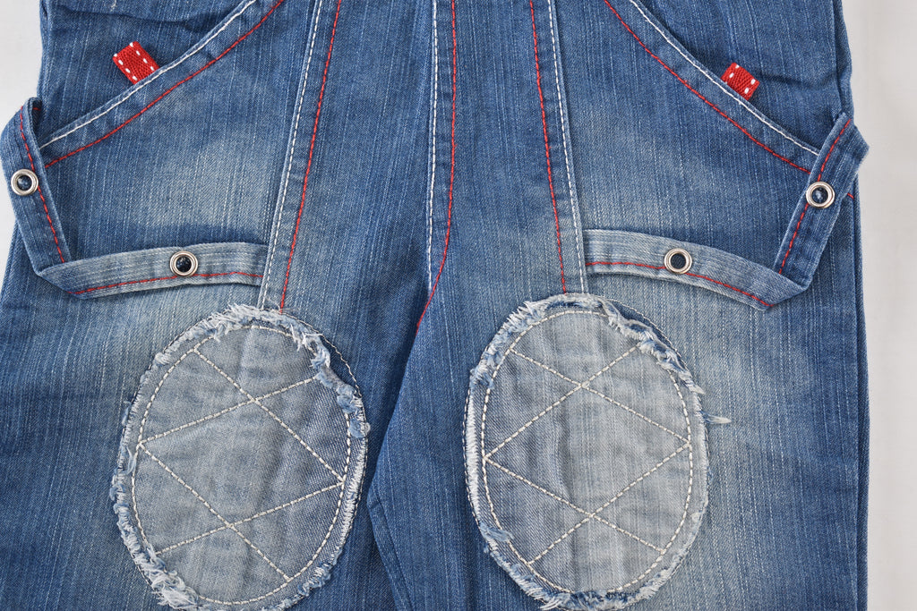 Denim dungarees with embroidered characters