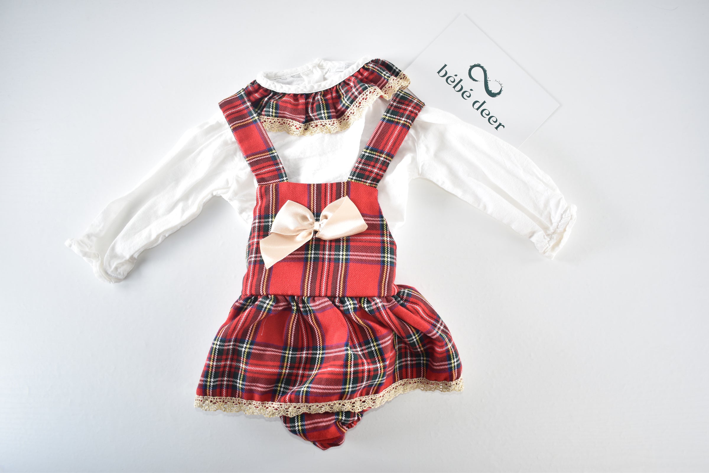 Red tartan romper dress set