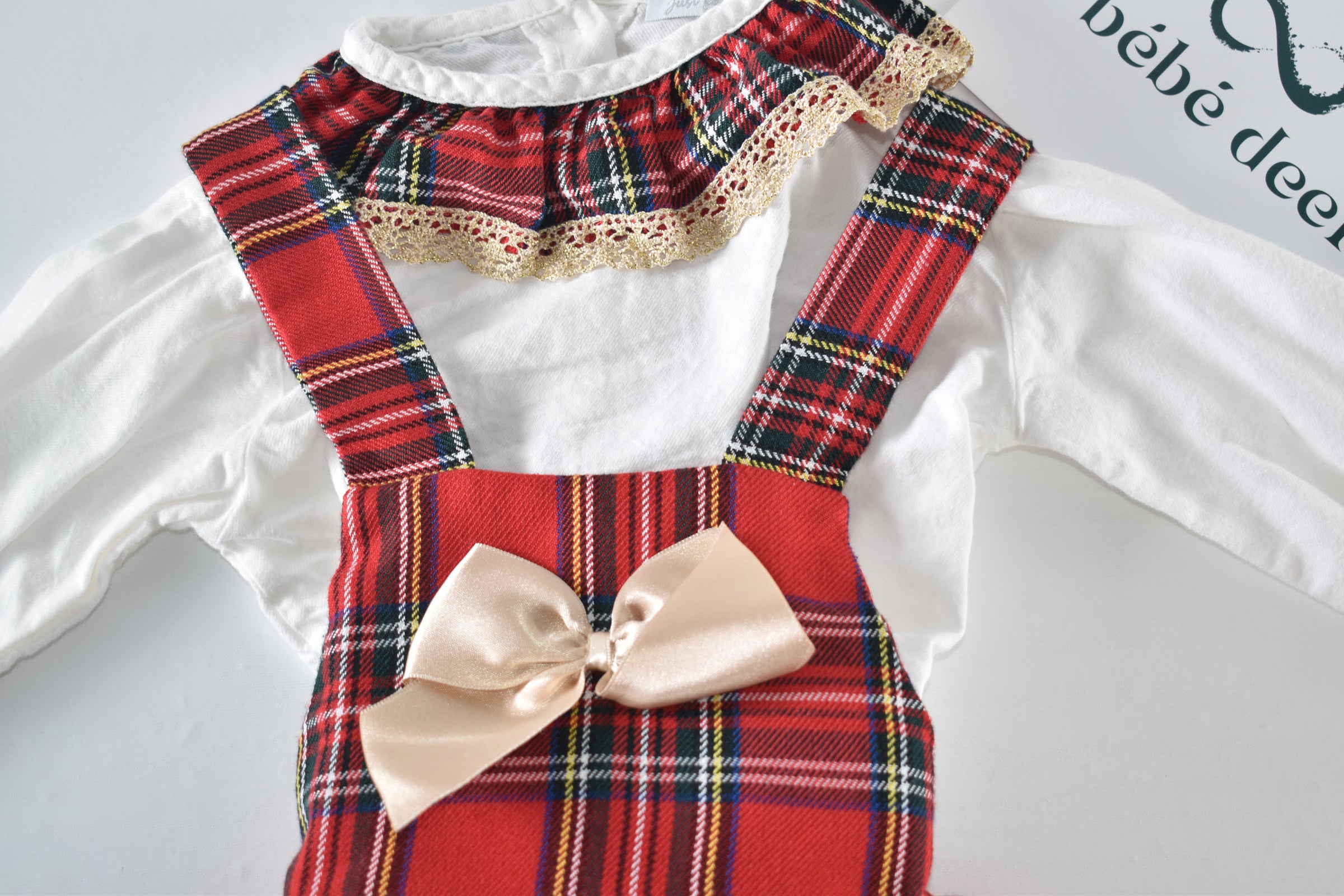 Red tartan romper dress set