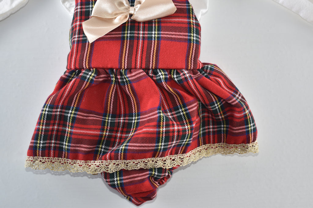 Red tartan romper dress set