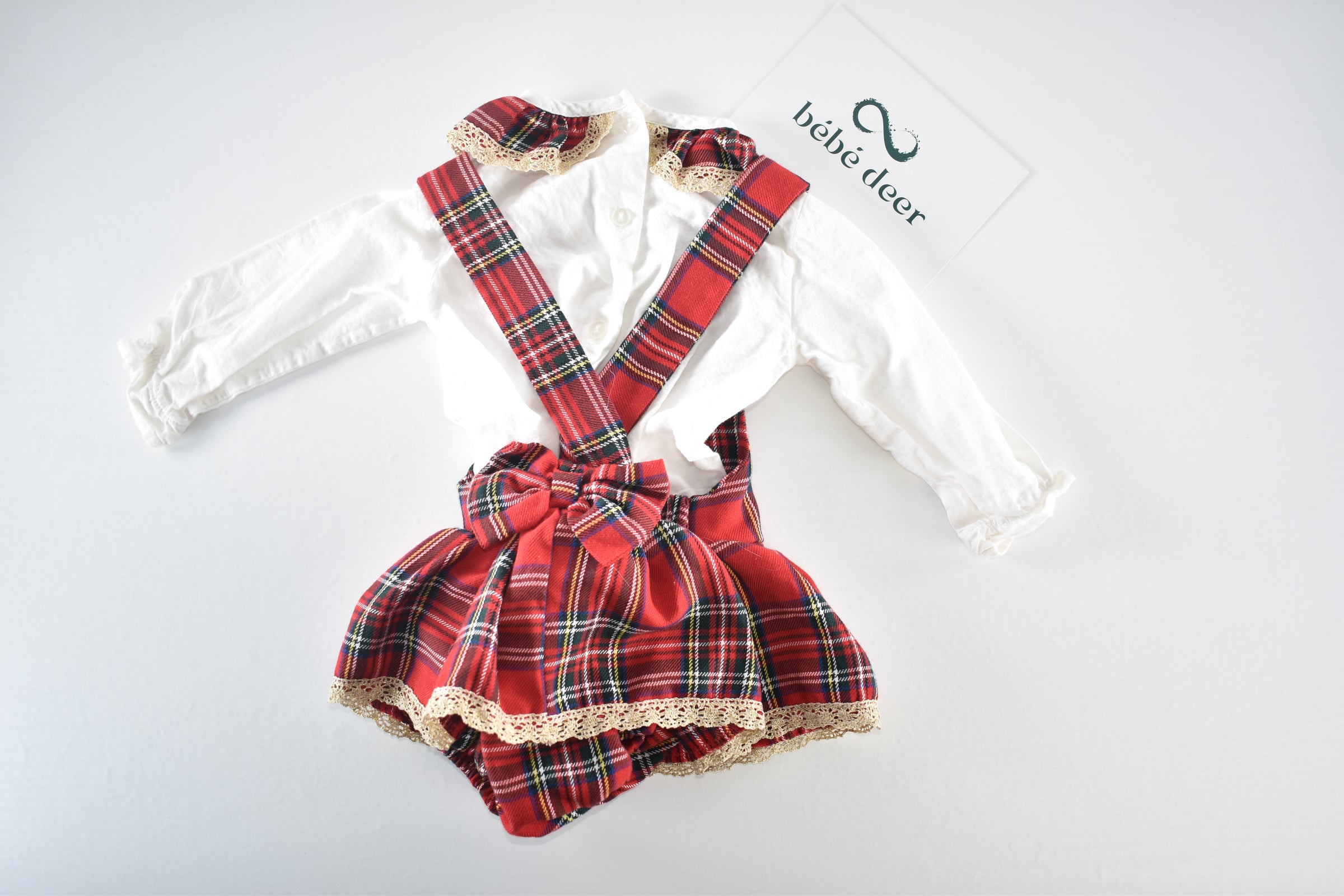 Red tartan romper dress set
