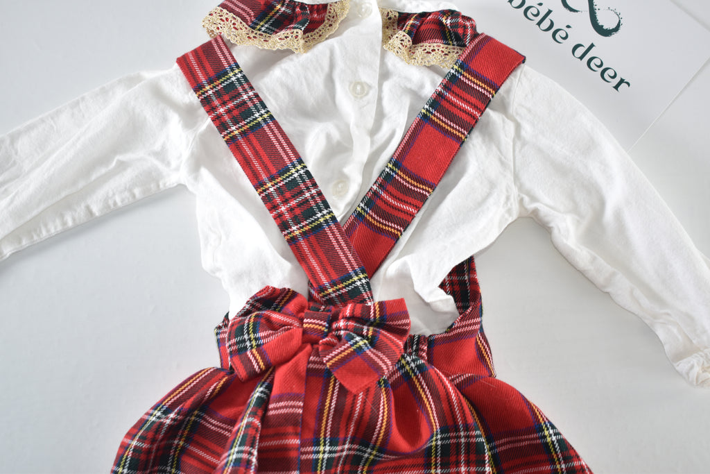 Red tartan romper dress set