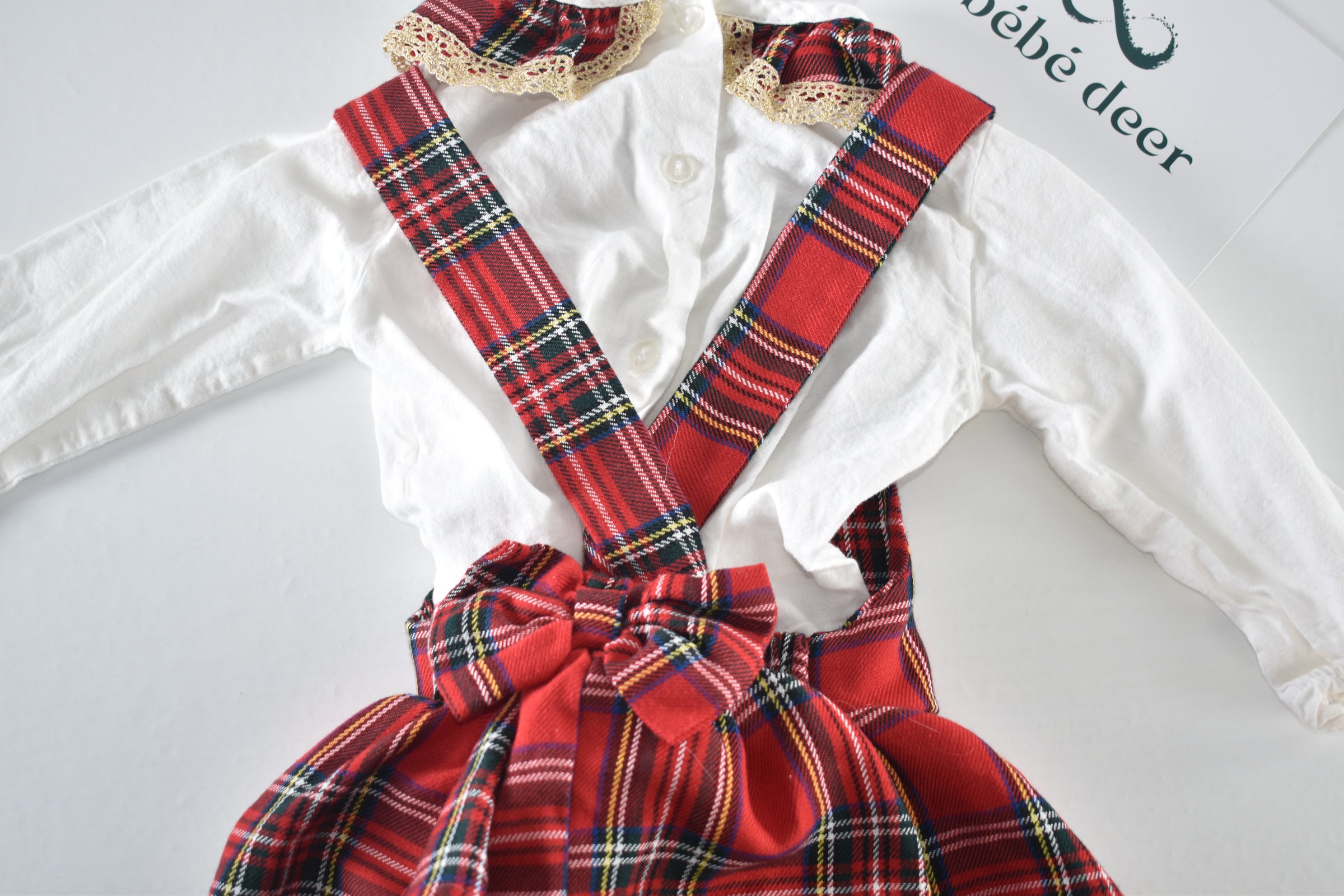 Red tartan romper dress set