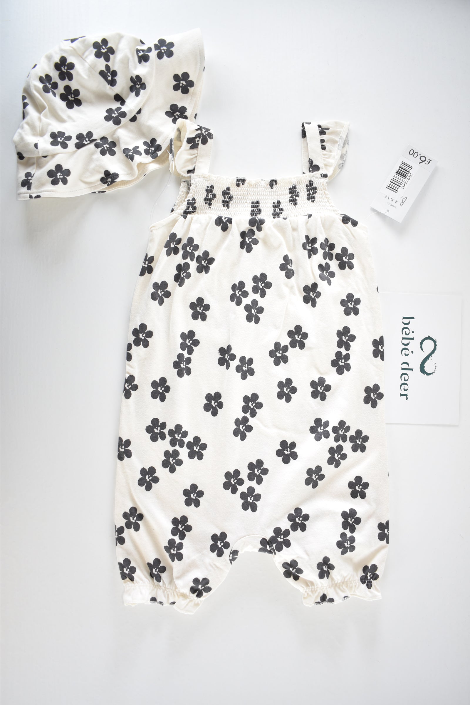 New with Tags Floral Romper & Sun Hat Set