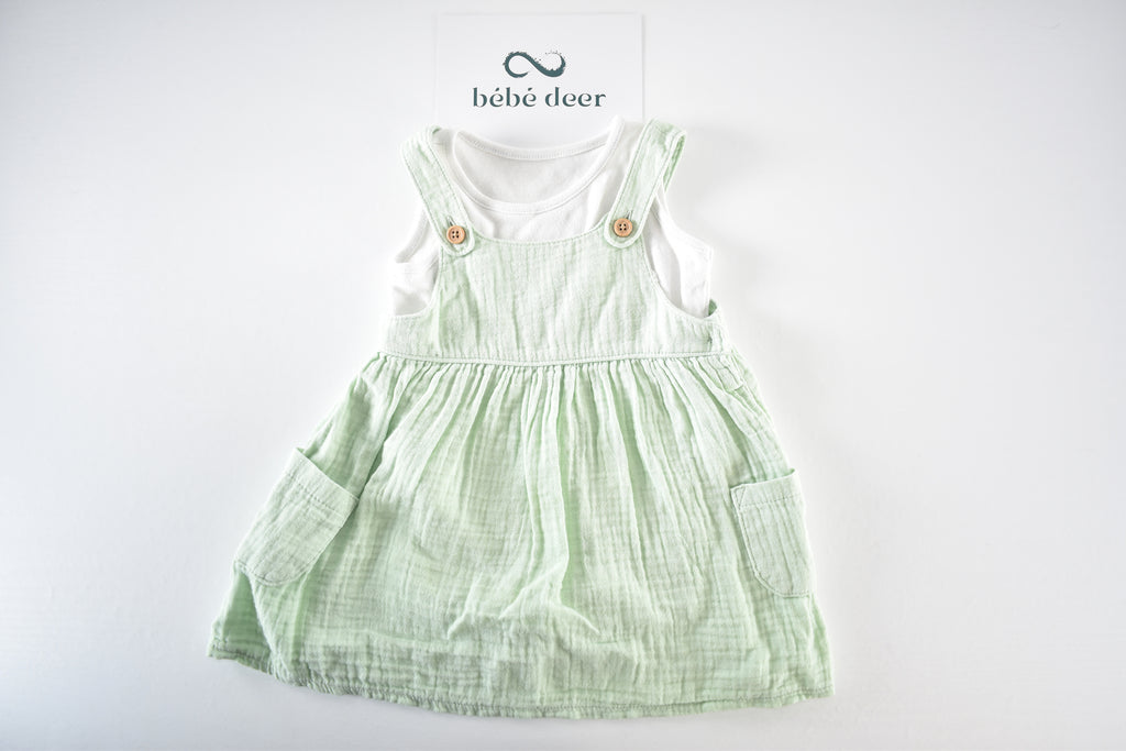 Pale green muslin dress and bodysuit set