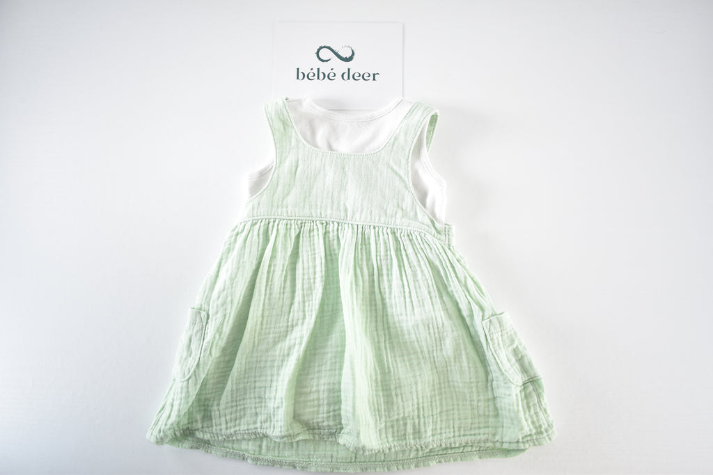 Pale green muslin dress and bodysuit set