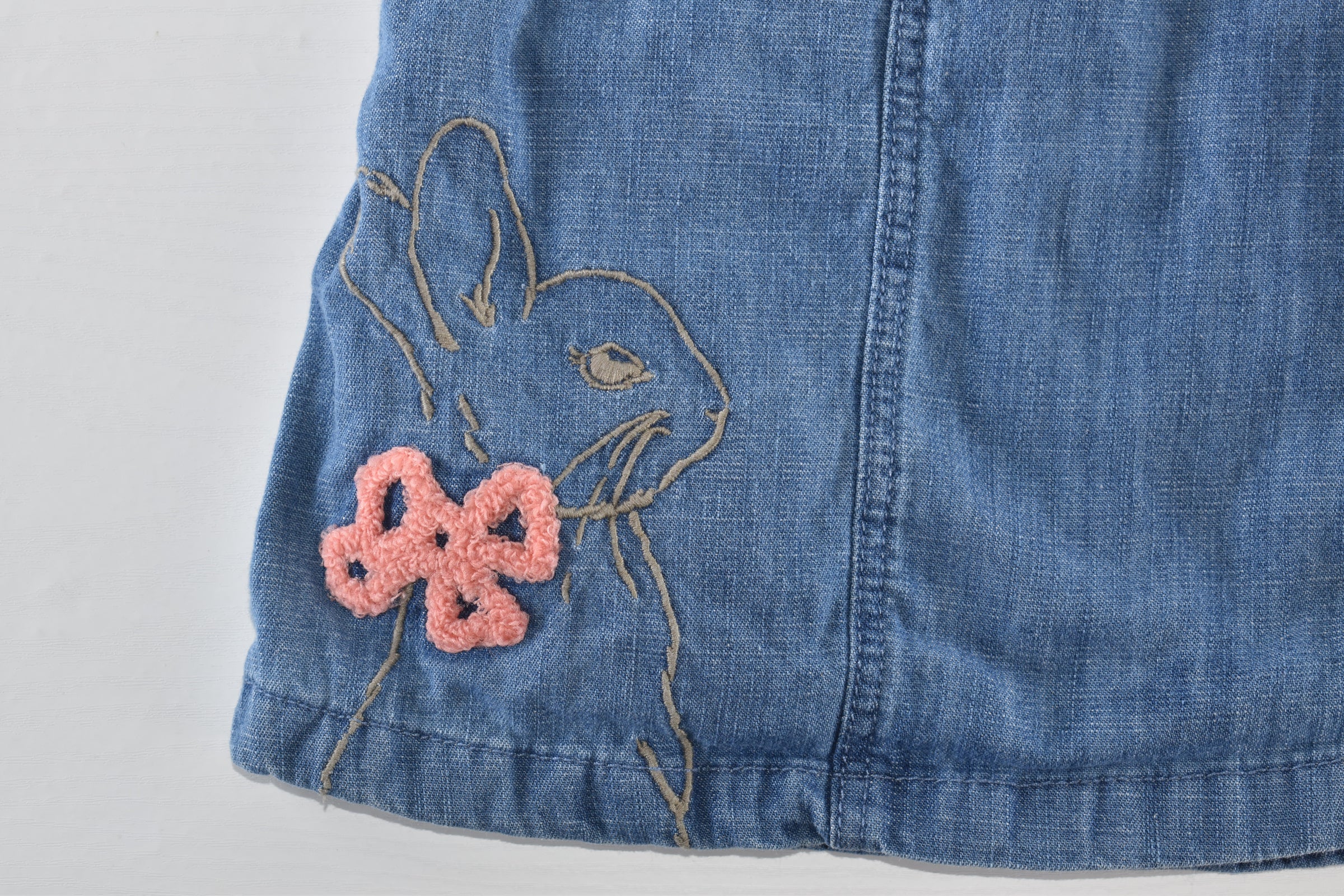 Peter Rabbit denim pinafore dress with embroidered bunny