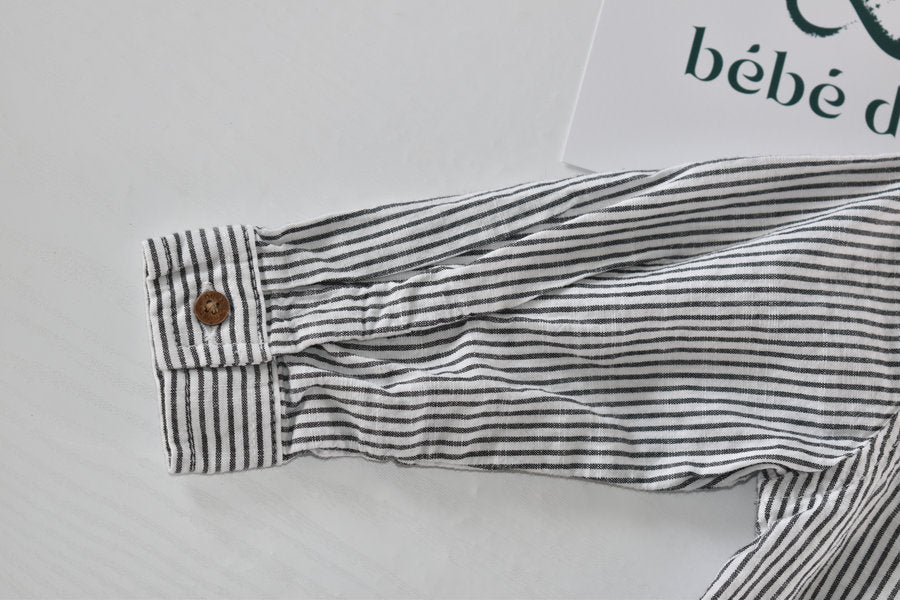 Black and white striped long-sleeve shirt-style bodysuit