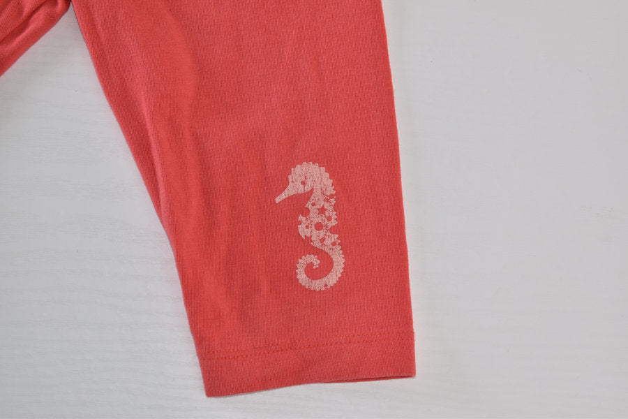 Coral leggings with seahorse print