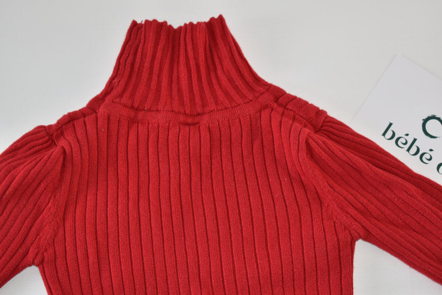Red ribbed roll neck jumper