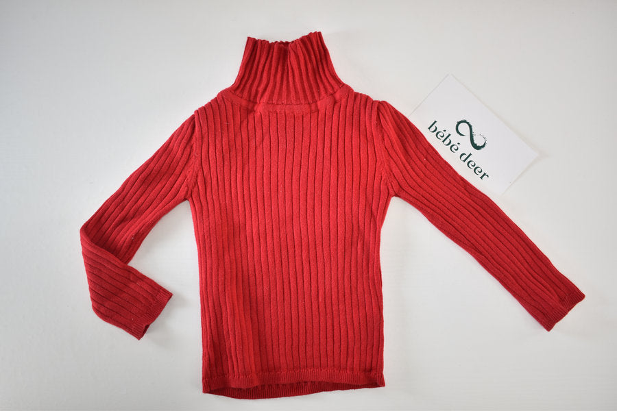 Red ribbed roll neck jumper