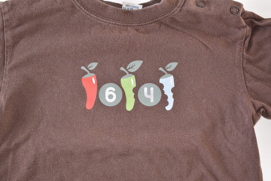Brown long sleeve top with apple