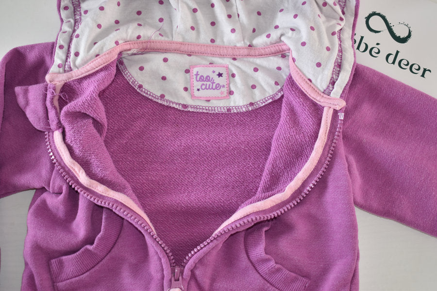 Purple zip hoodie "I am just too cute"