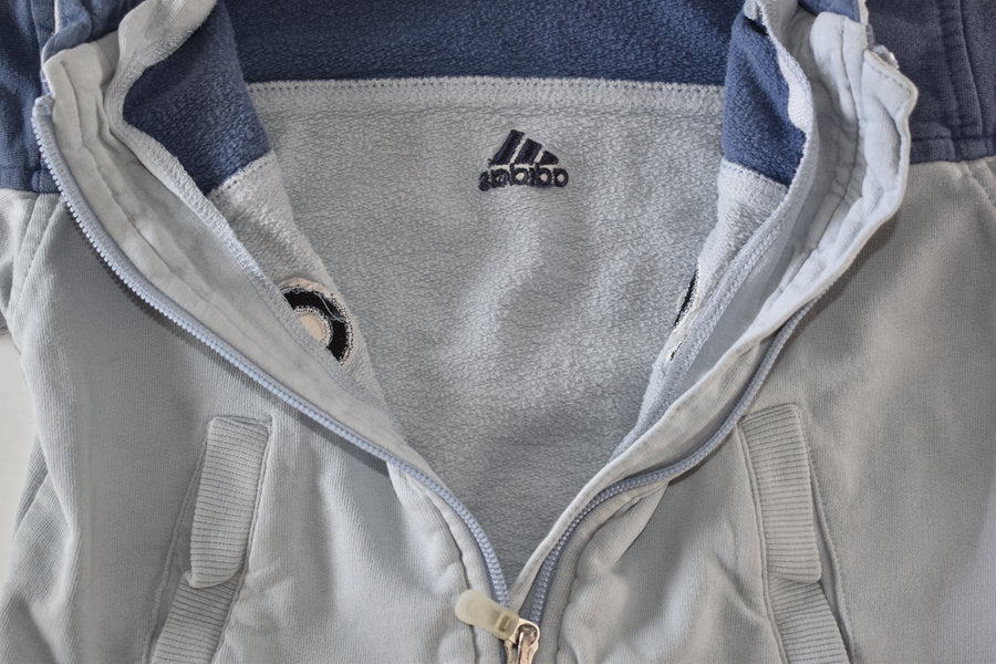 Adidas blue zip hoodie with embroidered logo