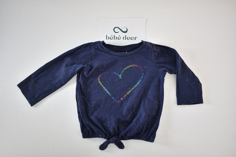 Navy glitter heart top with tie front