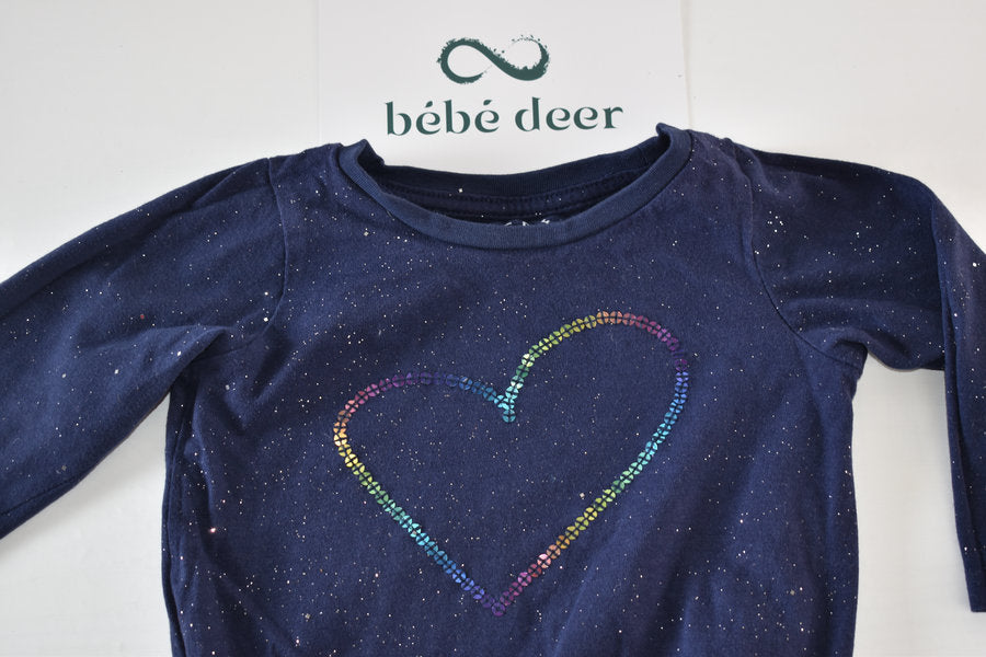 Navy glitter heart top with tie front