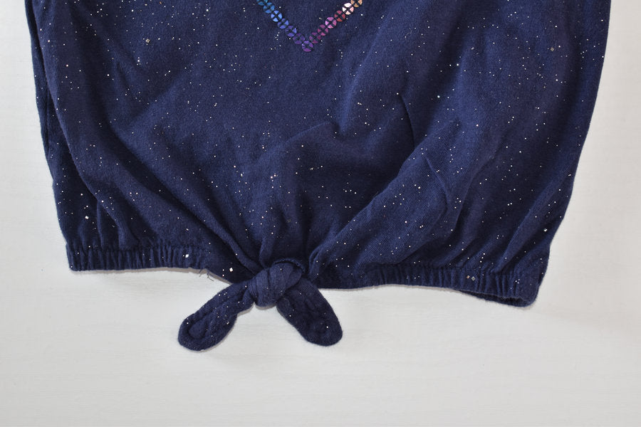 Navy glitter heart top with tie front