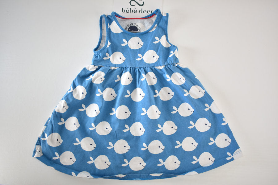 Blue whale print sleeveless dress