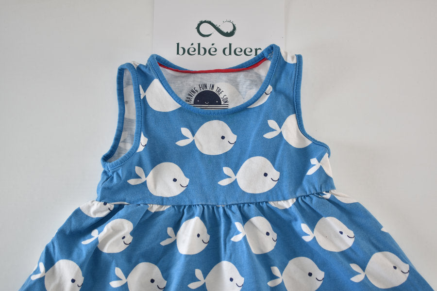 Blue whale print sleeveless dress