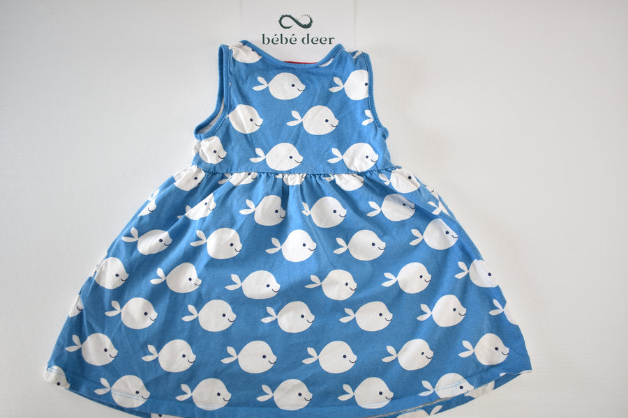 Blue whale print sleeveless dress