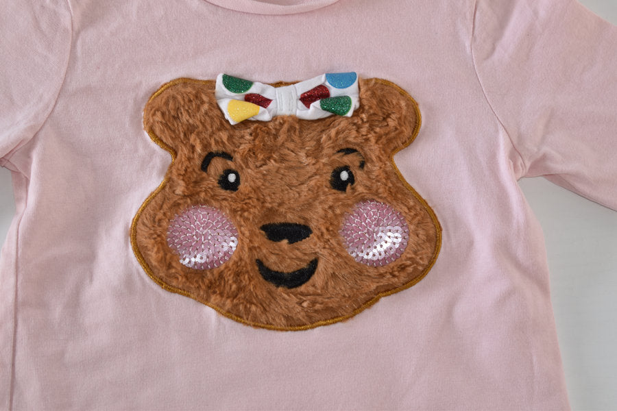 Pink bear appliqué long sleeve top