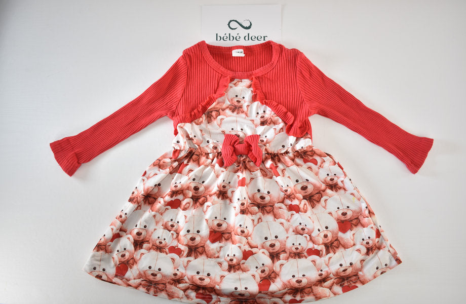 Bear print dress with bolero effect
