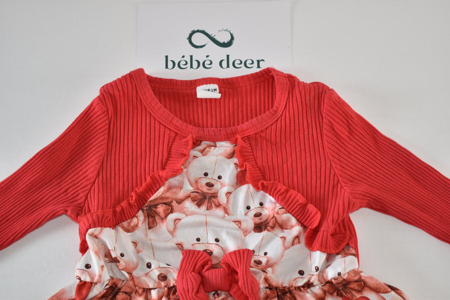 Bear print dress with bolero effect
