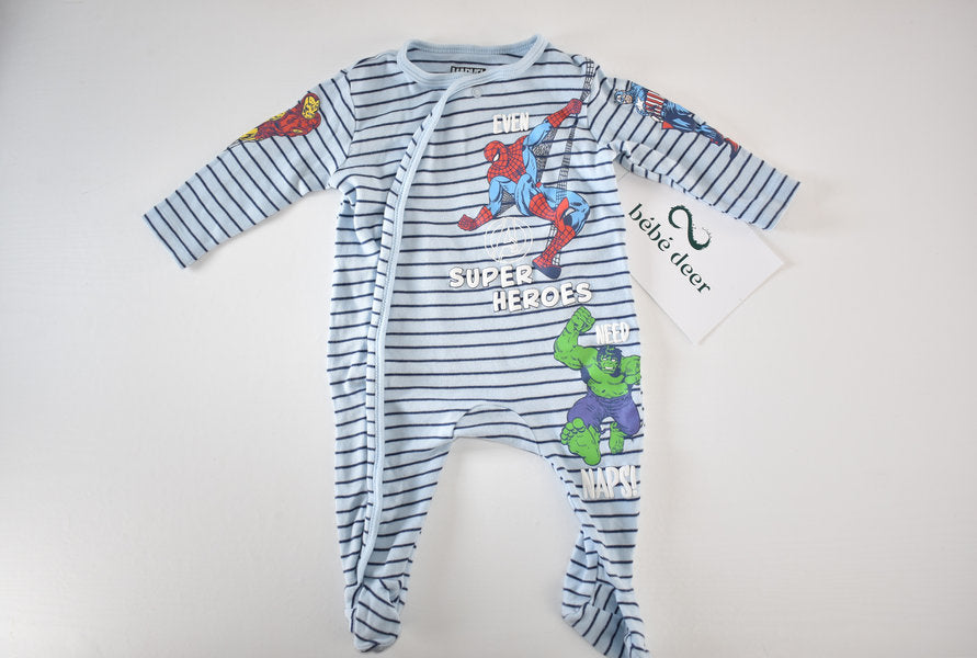 Striped sleepsuit with Marvel characters