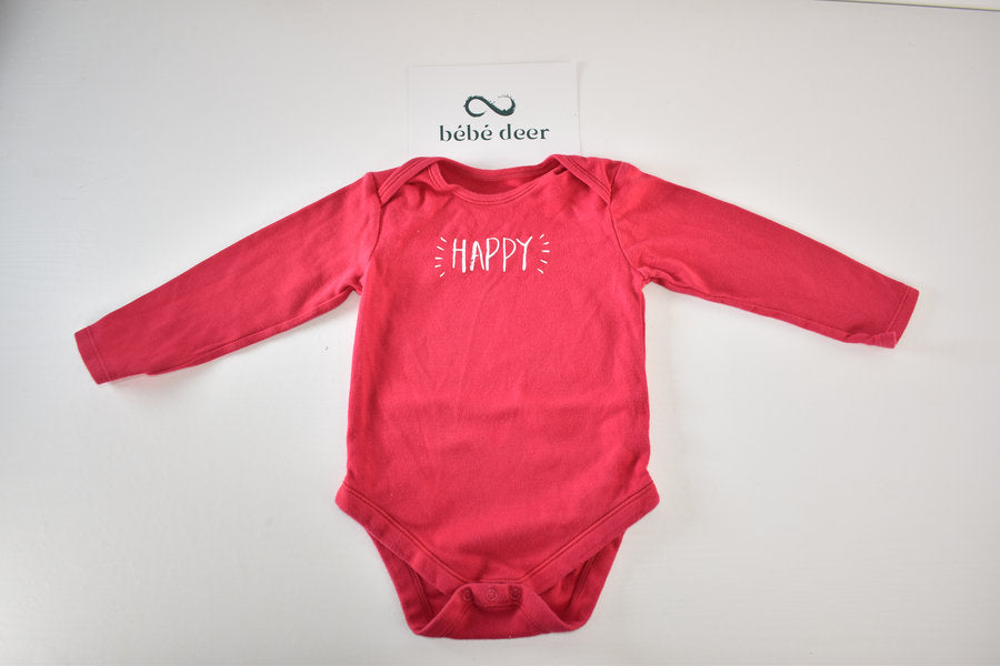 Red "Happy" long sleeve bodysuit