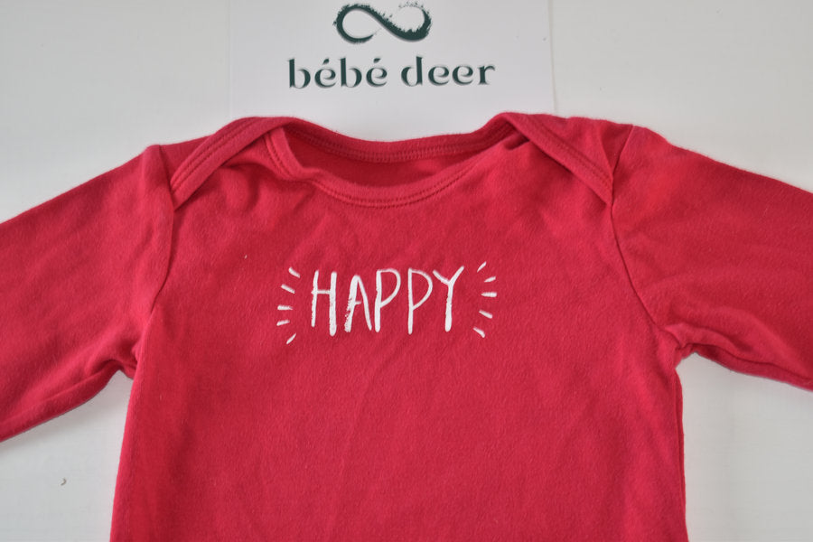 Red "Happy" long sleeve bodysuit