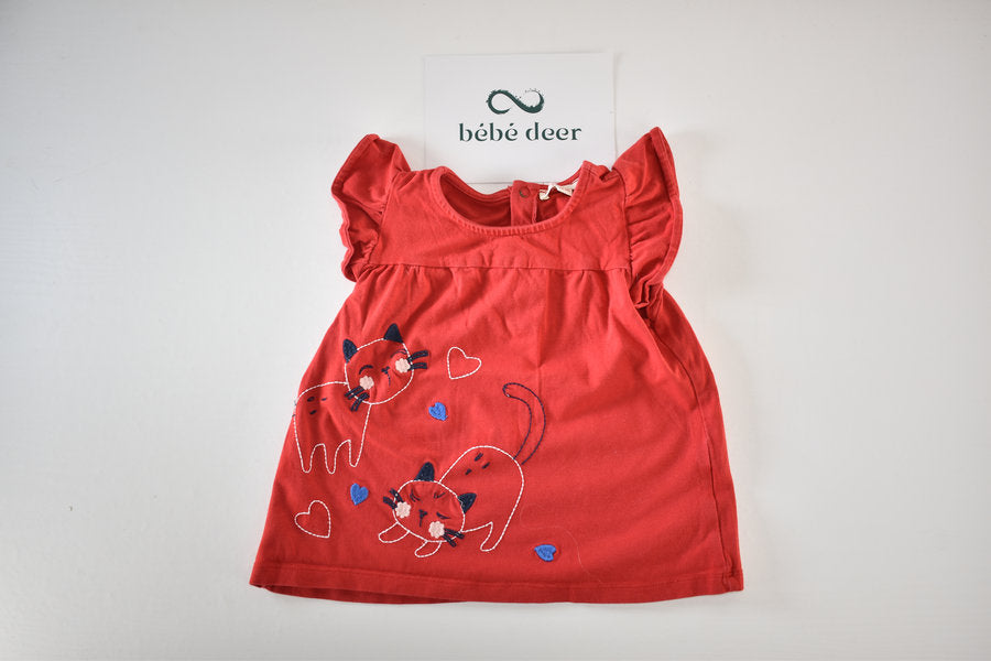 Red cat embroidered top