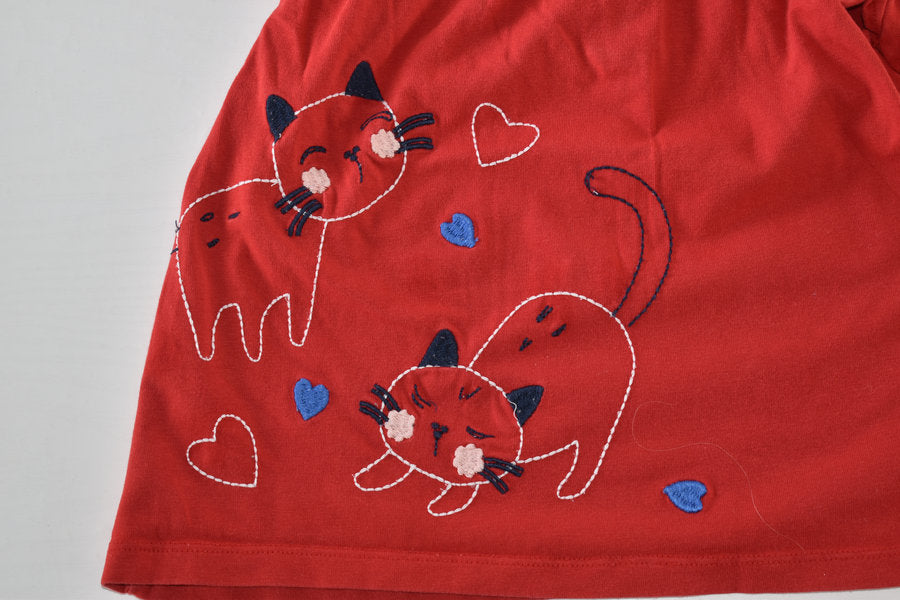 Red cat embroidered top