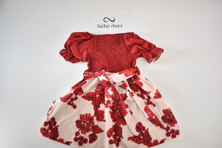 Red floral off-shoulder dress