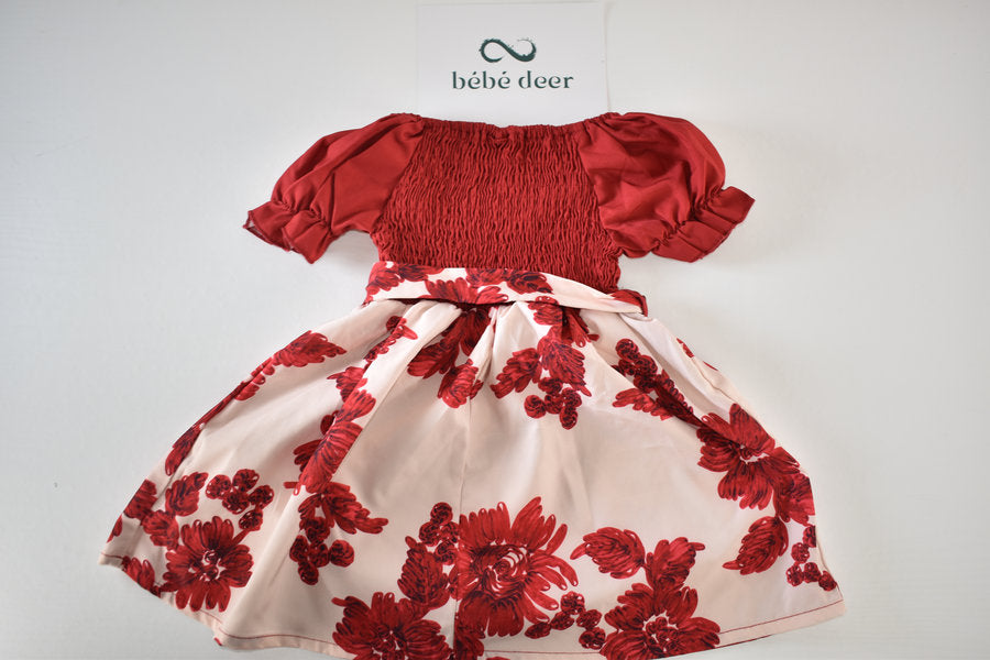 Red floral off-shoulder dress