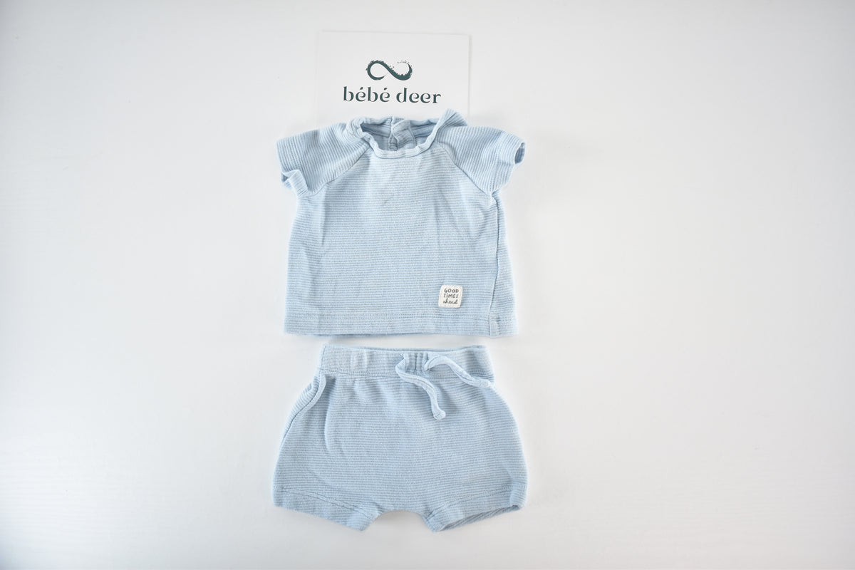 Blue textured T-shirt & shorts set