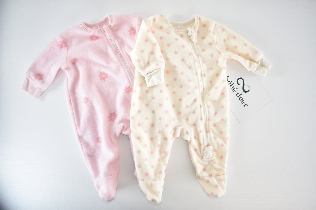 Set of 2 floral fleece sleepsuits