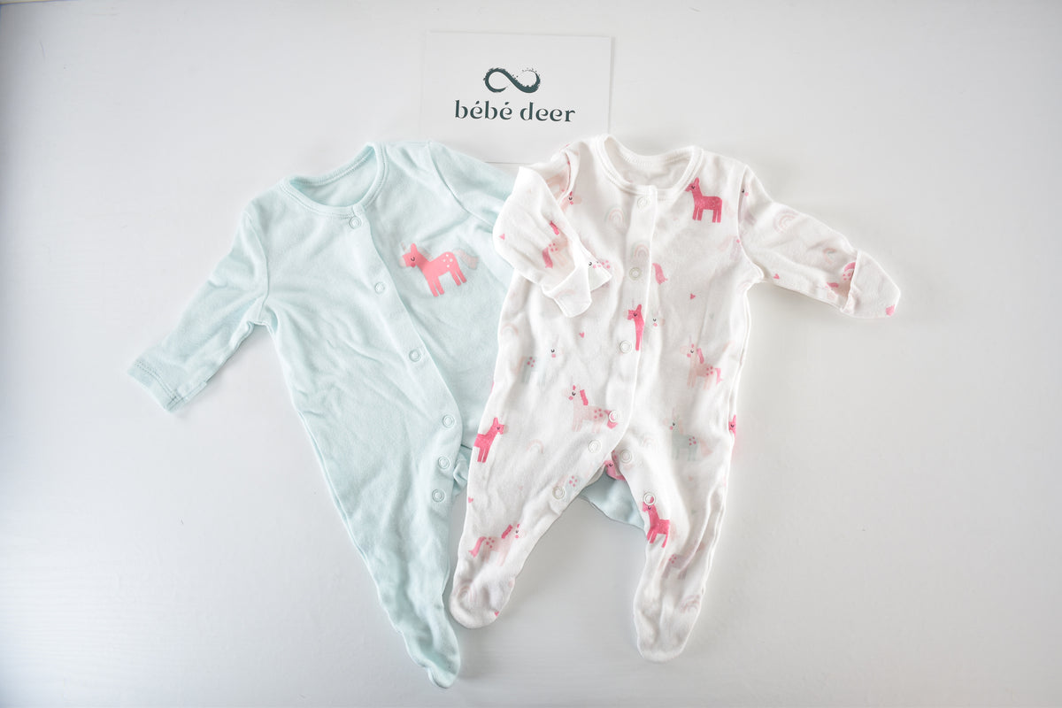 TINY BABY – Set of 2 unicorn sleepsuits