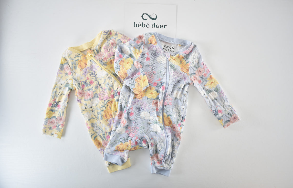 Set of 2 floral footless rompers