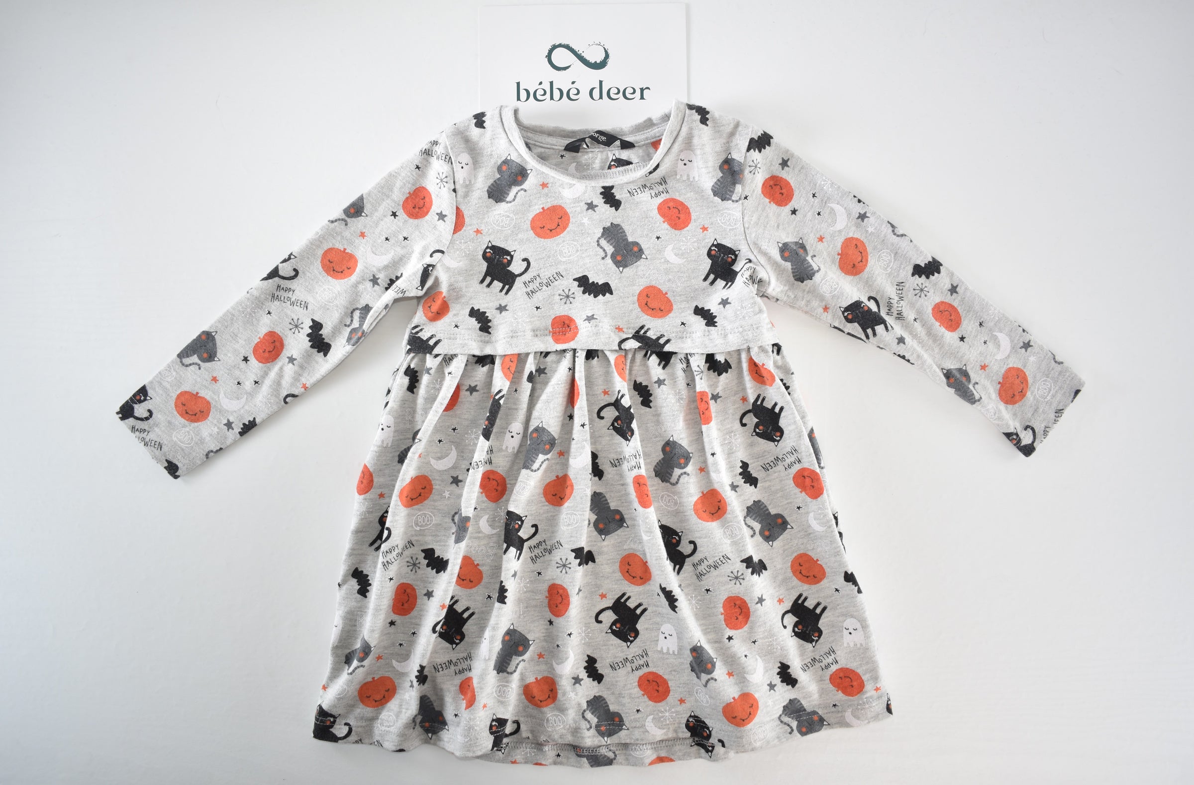 Halloween dress with black cats, pumpkins and ghosts