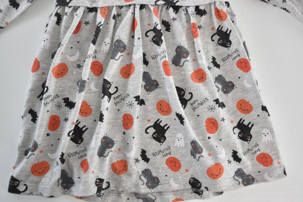 Halloween dress with black cats, pumpkins and ghosts