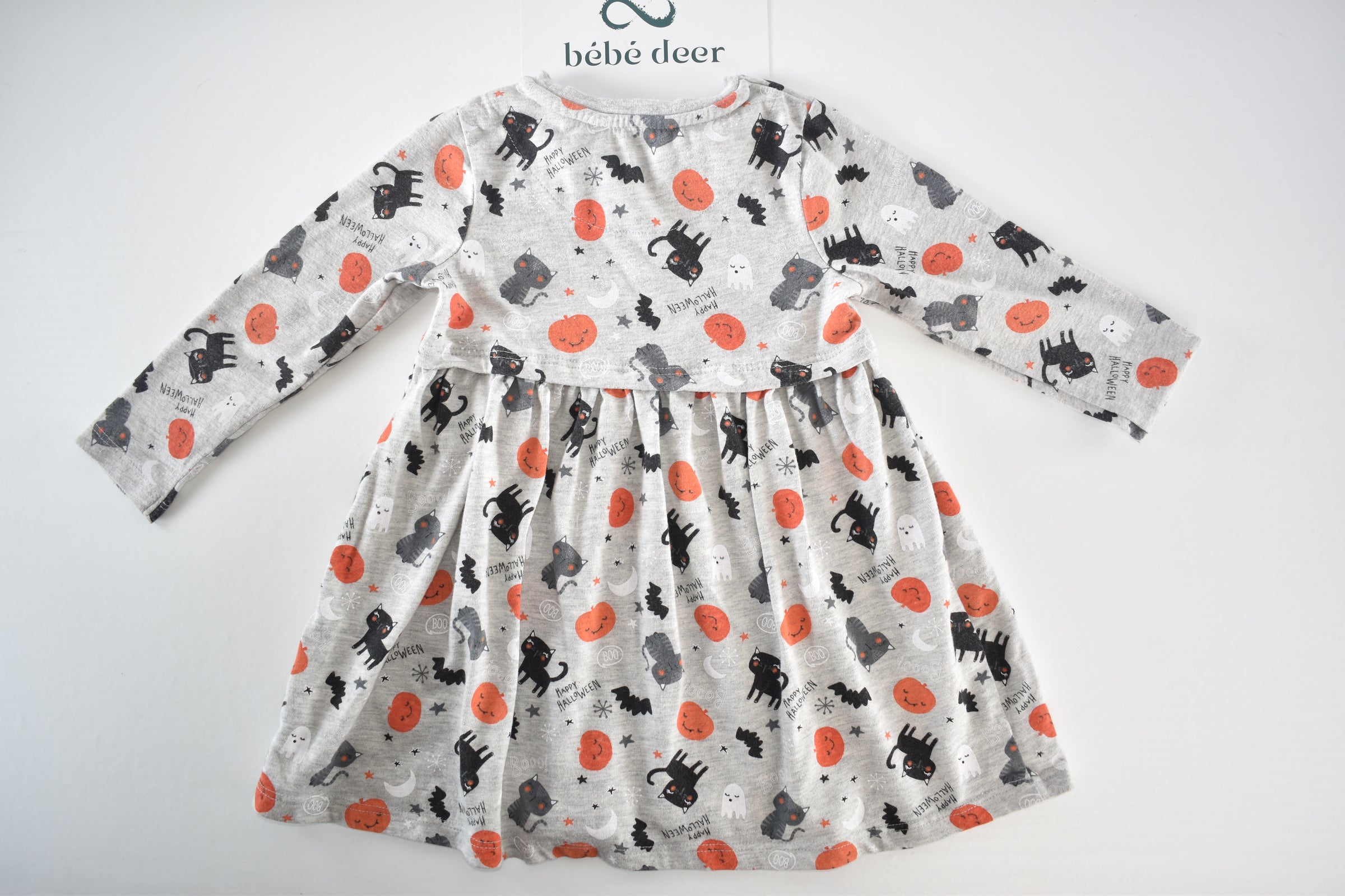Halloween dress with black cats, pumpkins and ghosts
