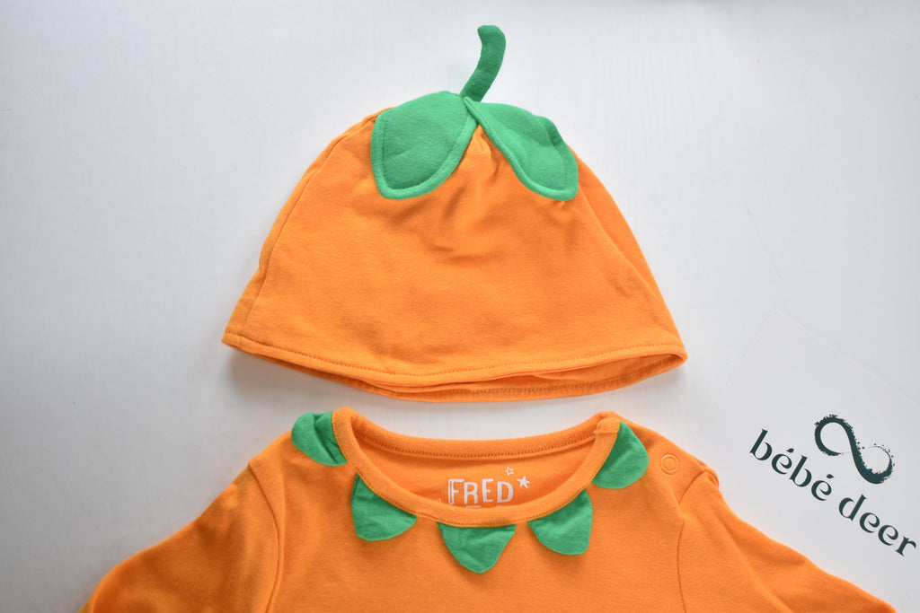 Halloween pumpkin sleepsuit with matching pumpkin hat